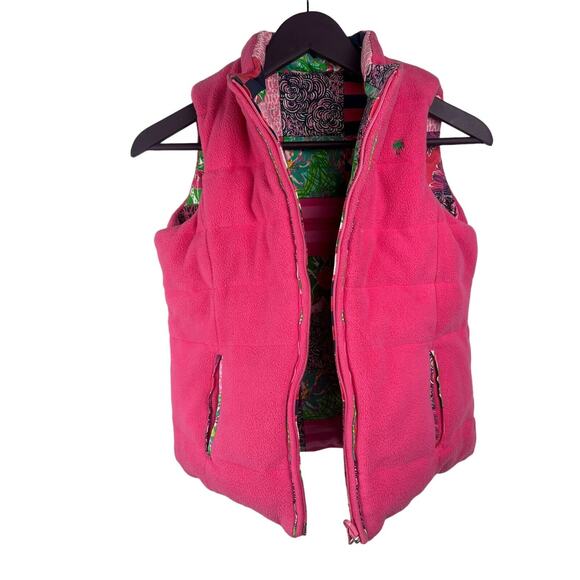 LILLY PULITZER LIBBI DOWN VEST Reversible Pink Floral Girls XL (12-14) Patchwork - Picture 3 of 7